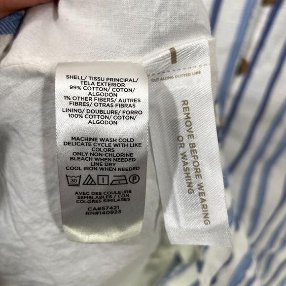 Loft Blue Shimmer Stripe Button Front Dress Size 14 Cotton Lined V-Neck Nautical - Picture 5 of 8